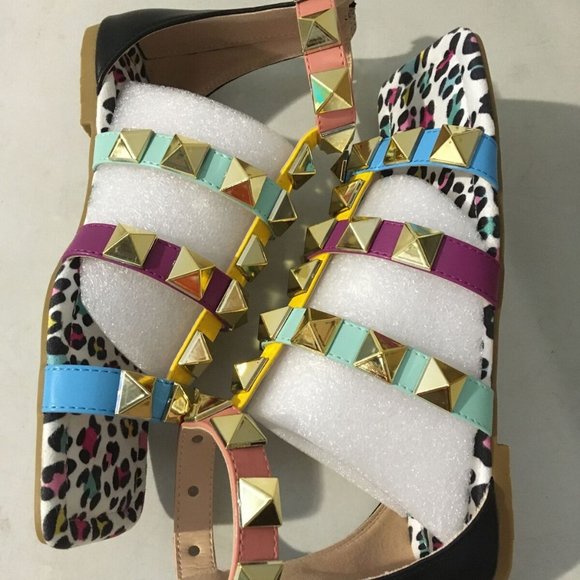 NWT CAPE ROBBIN ZIMZA‎ STUDDED GLADIATOR SANDALS MULTI-COLORED LEOPARD 5 - Picture 8 of 12